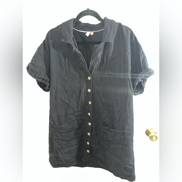 Pilcro Black Button Down Linen Shirt Dress Anthropologie - Picture 10 of 11